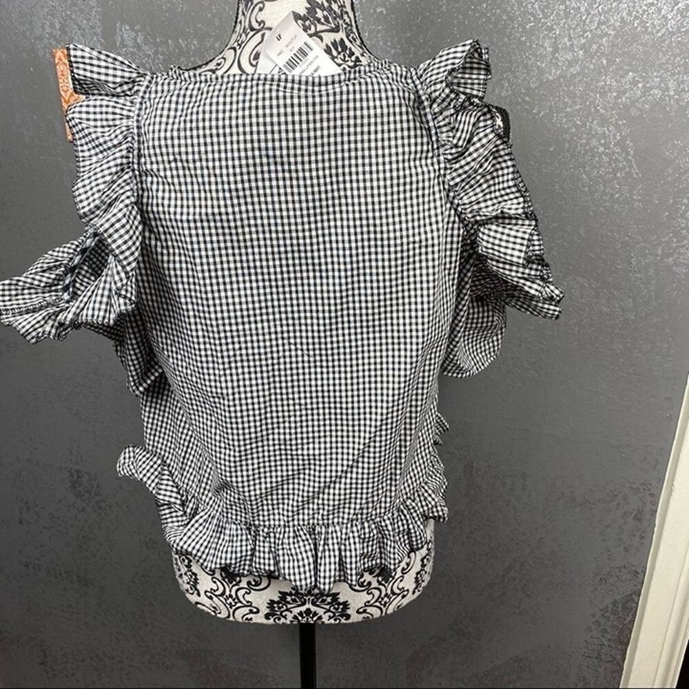 LF Gingham Checkered Cold Shoulder Top Ruffled - Picture 9 of 10